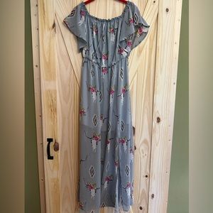 Off the shoulder floral cow skull dress